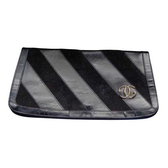 Vtg Vintage Gucci Black Textured Stripe Leather Clutch Bag Rectangle Evening - Picture 1 of 4